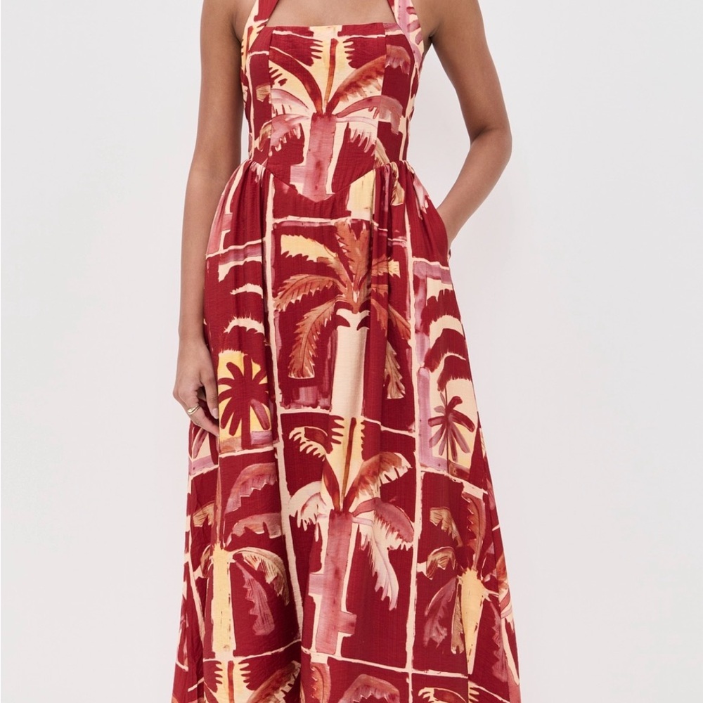 Elegant Red and Cream Maxi Dress